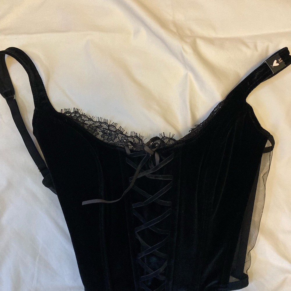Black Velvet Corset with Lace Detail